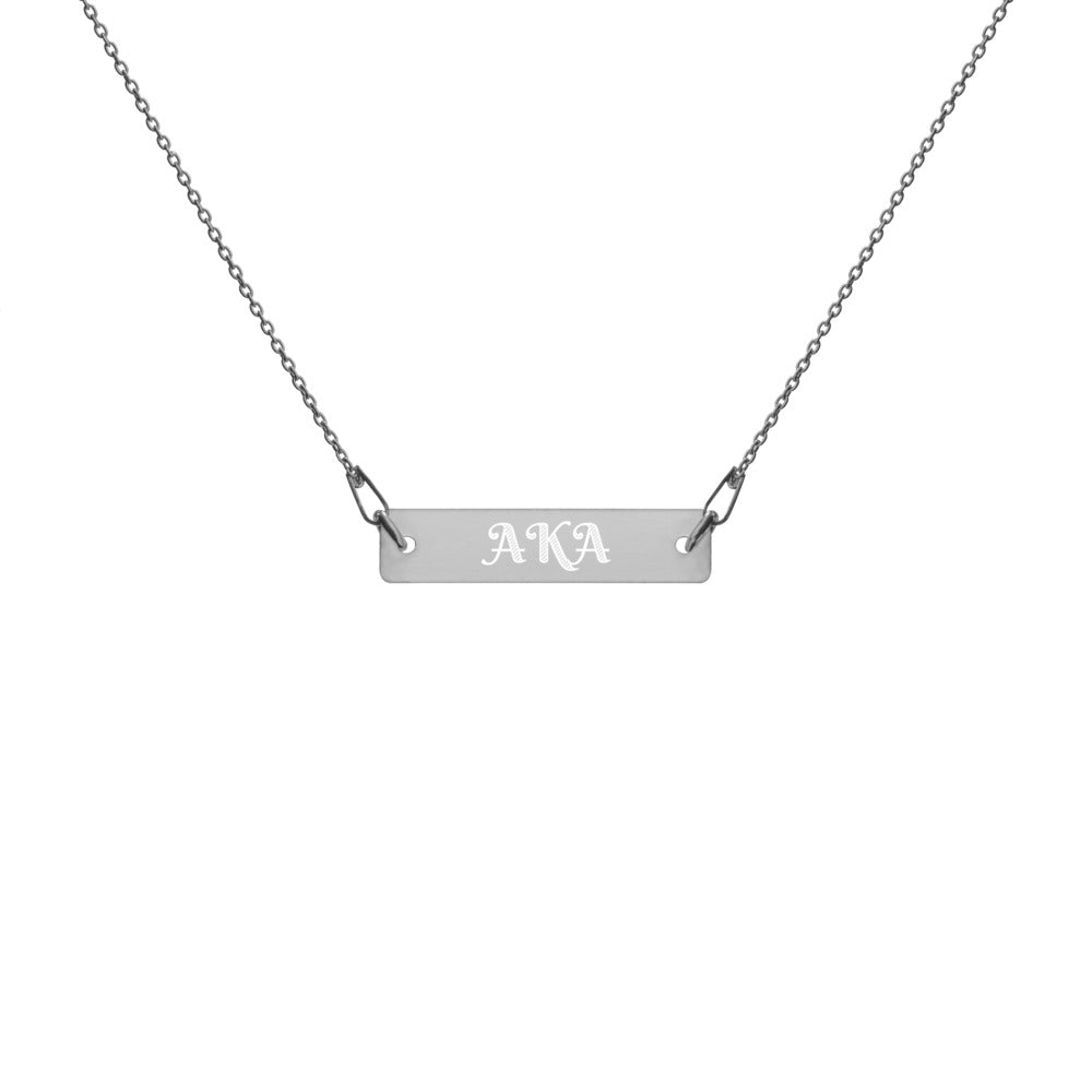 AKA ENGRAVED SILVER BAR CHAIN NECKLACE