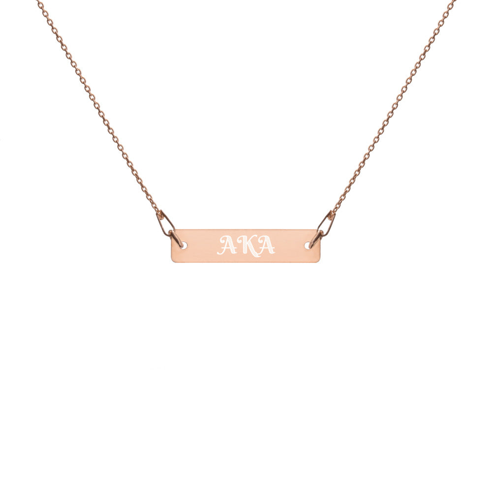 AKA ENGRAVED SILVER BAR CHAIN NECKLACE